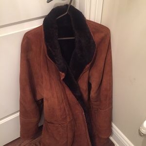 Real suede coat with plush brown lining